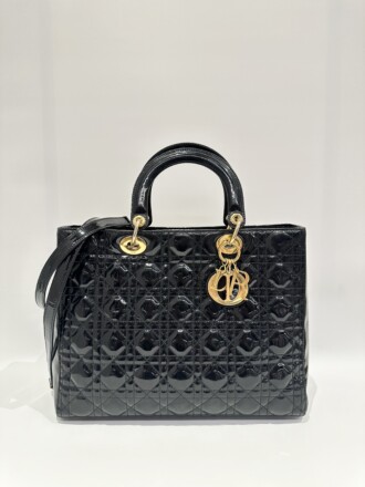 Dior Black Lady Dior Large Size Patent Leather