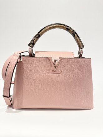 Louis Vuitton Pink Capucines MM Leather With Natural Python Top Handle Handbag