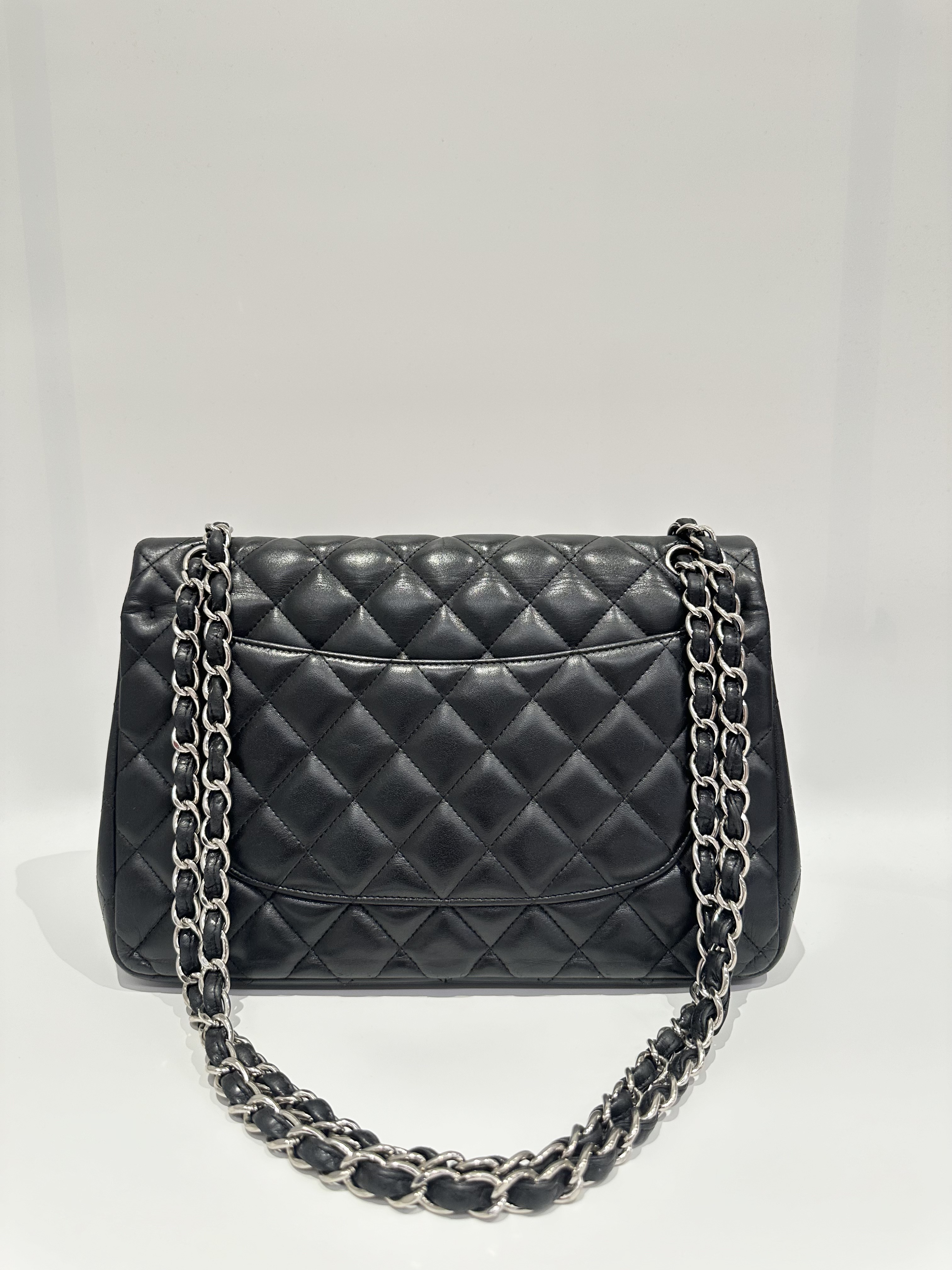 Chanel black silver hardware jumbo timeless classic double flap handbag - Image 3