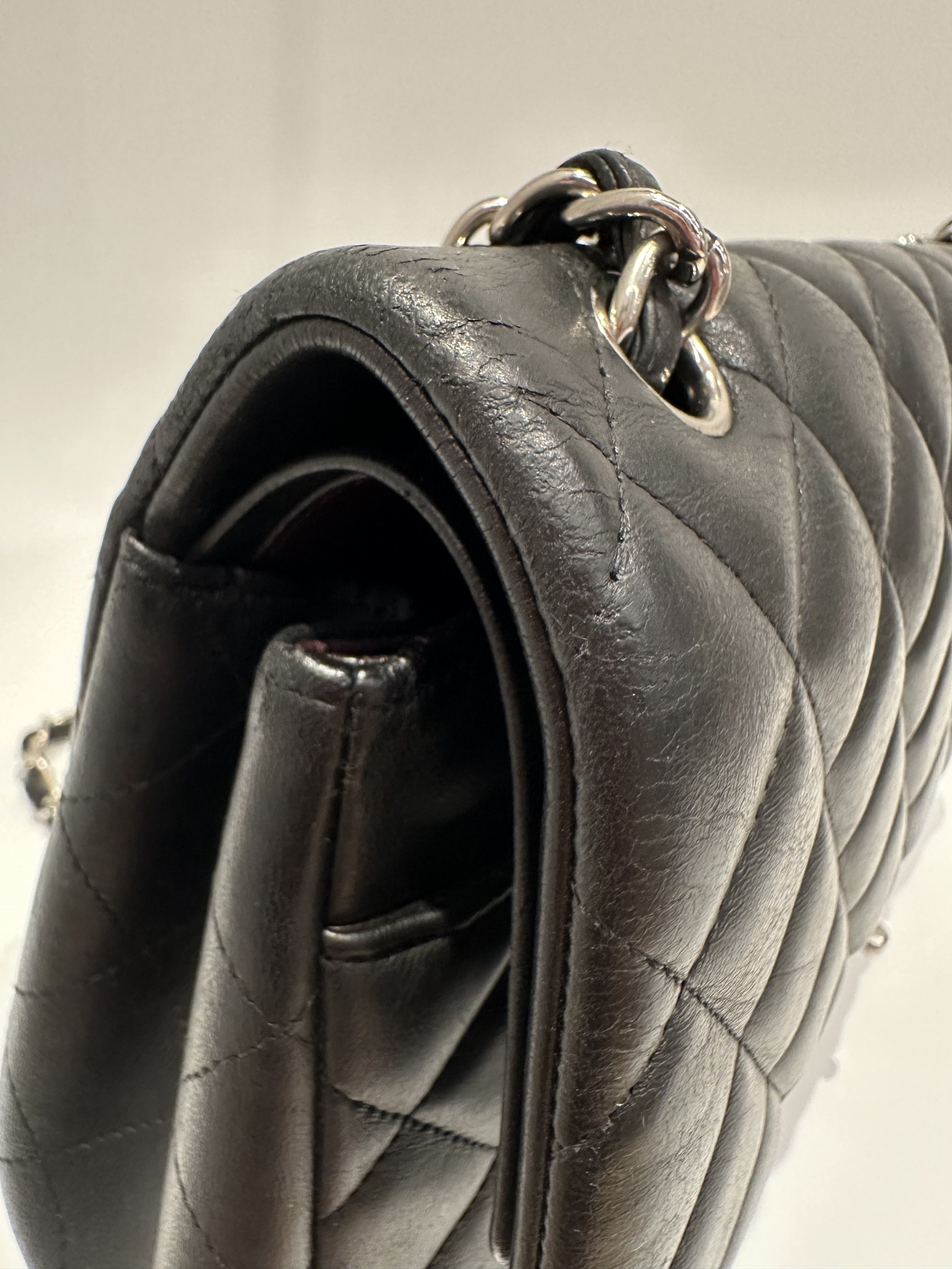 Chanel black silver hardware jumbo timeless classic double flap handbag - Image 11