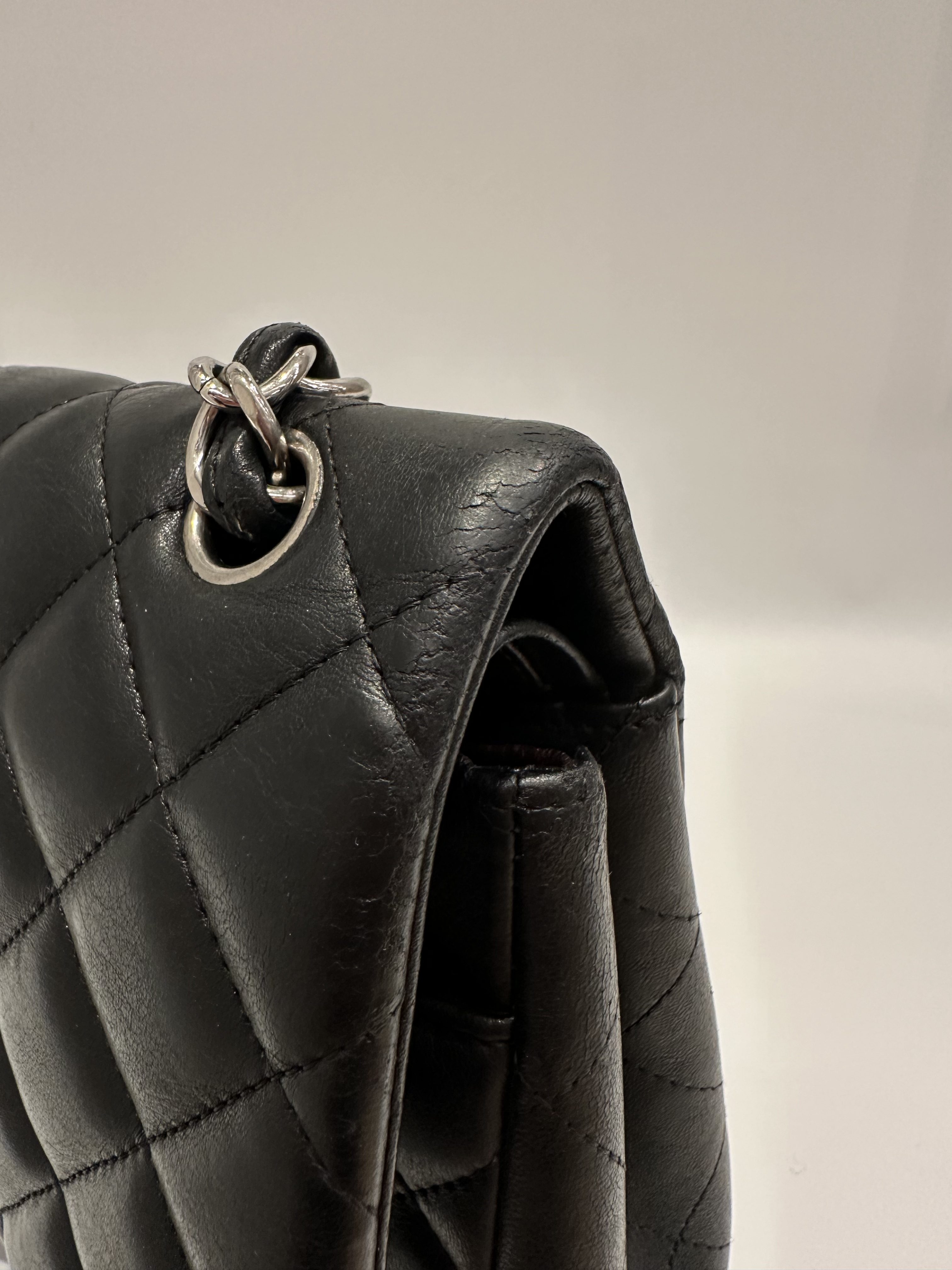 Chanel black silver hardware jumbo timeless classic double flap handbag - Image 12