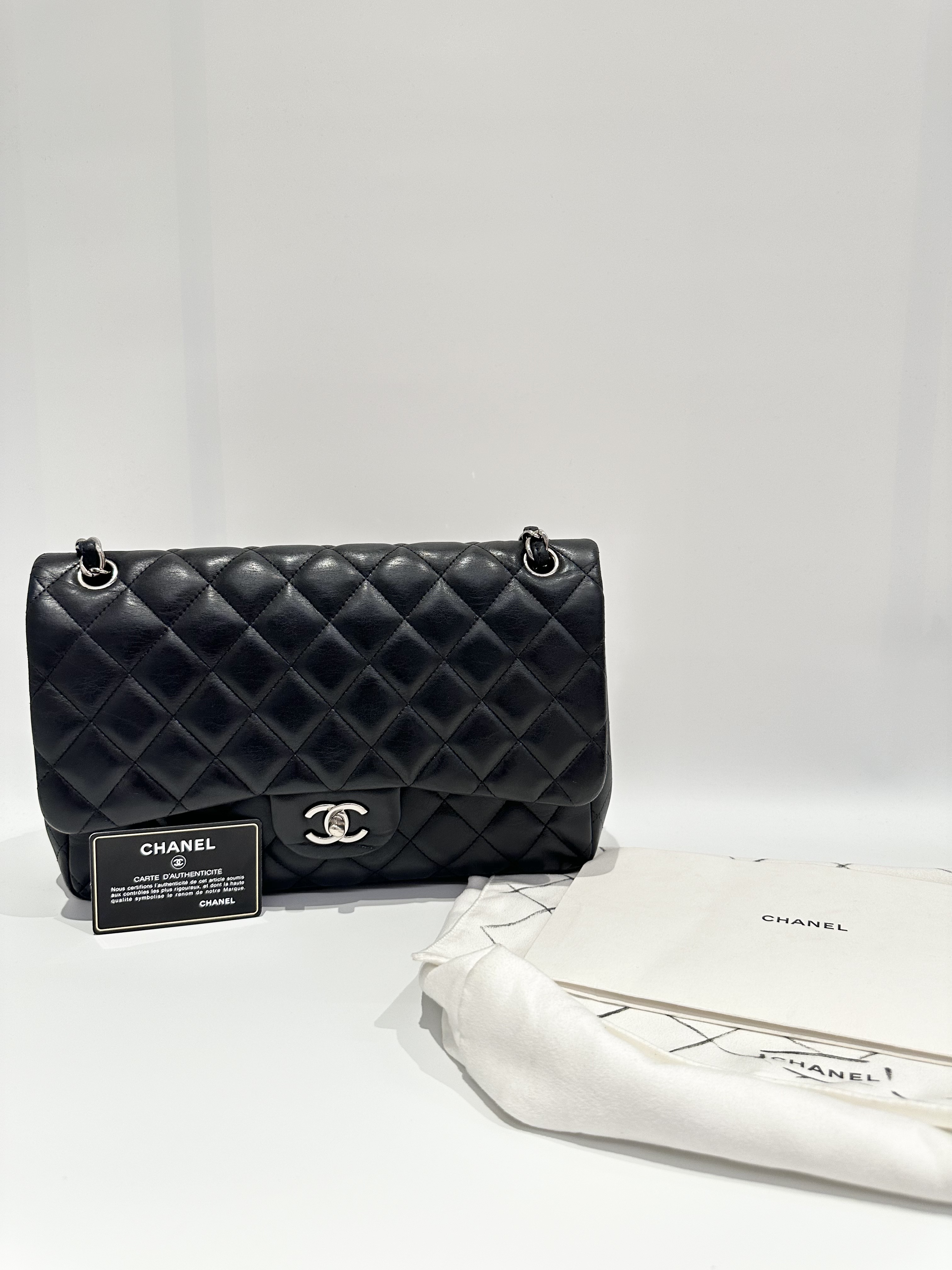 Chanel black silver hardware jumbo timeless classic double flap handbag - Image 23