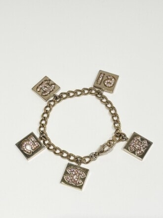 Chanel Crystal CC Charm Bracelet In Pink And Gold