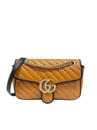 Gucci Caramel GG Marmont Flap Leather Handbag