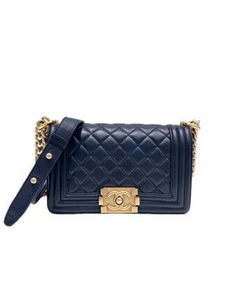 Chanel Blue Le Boy Leather Handbag Small