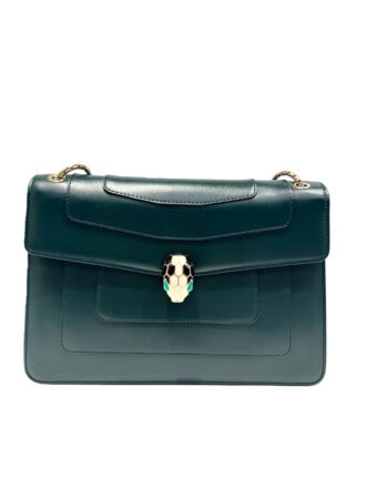 Bvlgari Green Serpenti Forever Leather Bag Medium