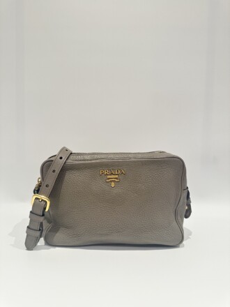 Prada Grey Camera Leather Crossbody Bag