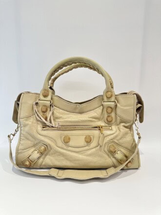 Balenciaga Light Yellow Giant City Gold Hardware Shoulder Bag