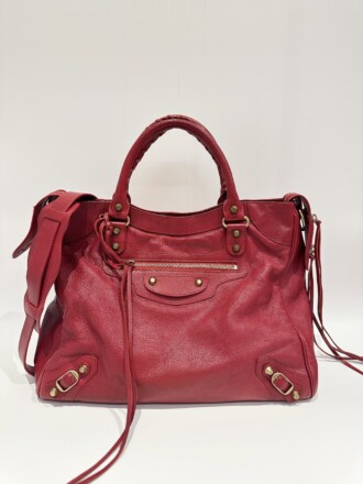 Balenciaga Red Giant Velo City Leather Shoulder Bag