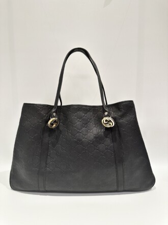 Gucci Black GG Leather Tote Bag