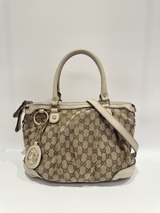 Gucci White Sukey GG Canvas Handbag