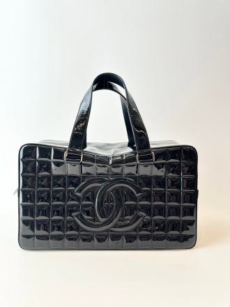 Chanel Black Chocolate Bar Patent Leather Handbag