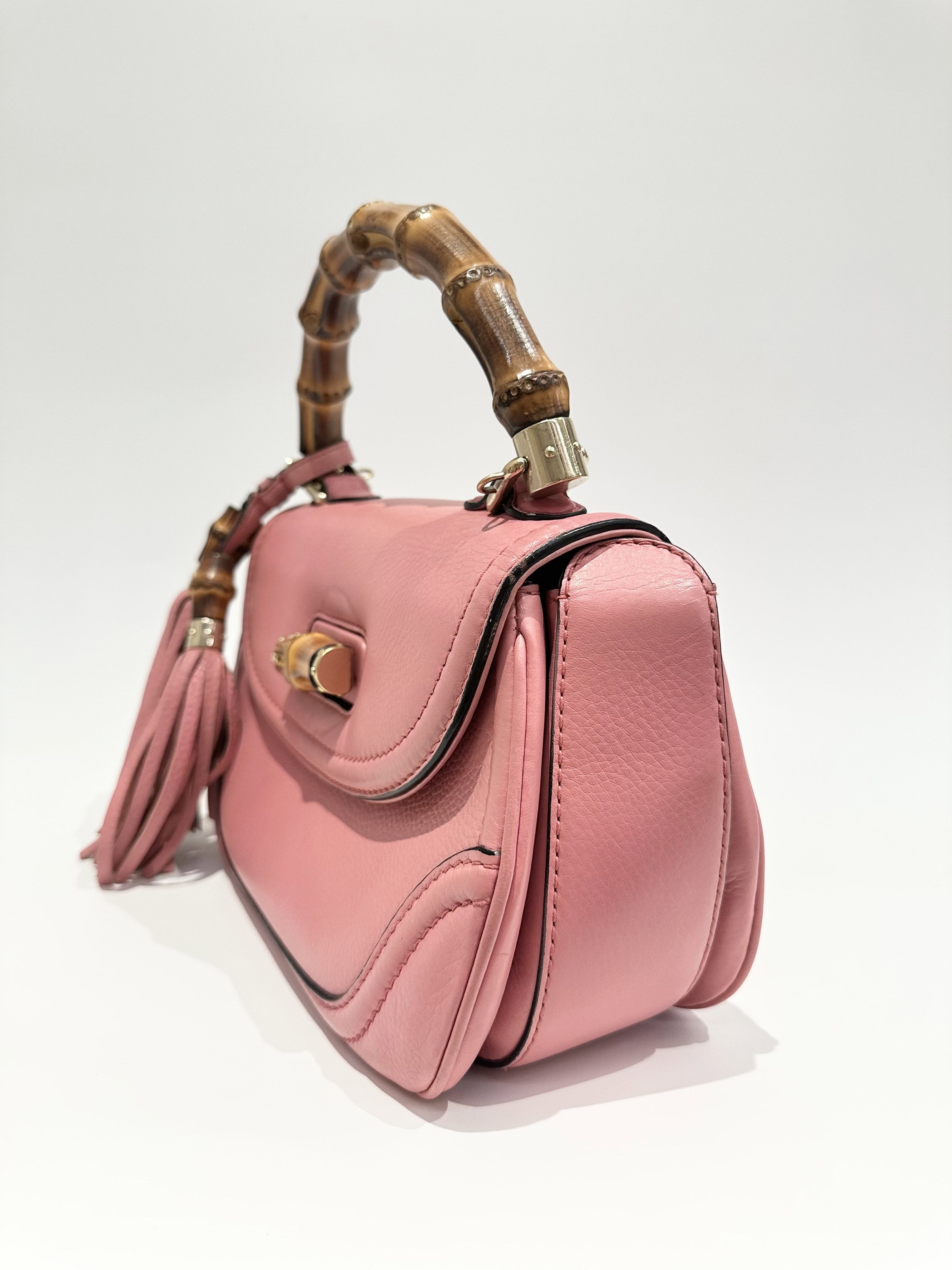 Gucci Pink Convertible Bamboo Top Handle Leather Handbag - Image 2