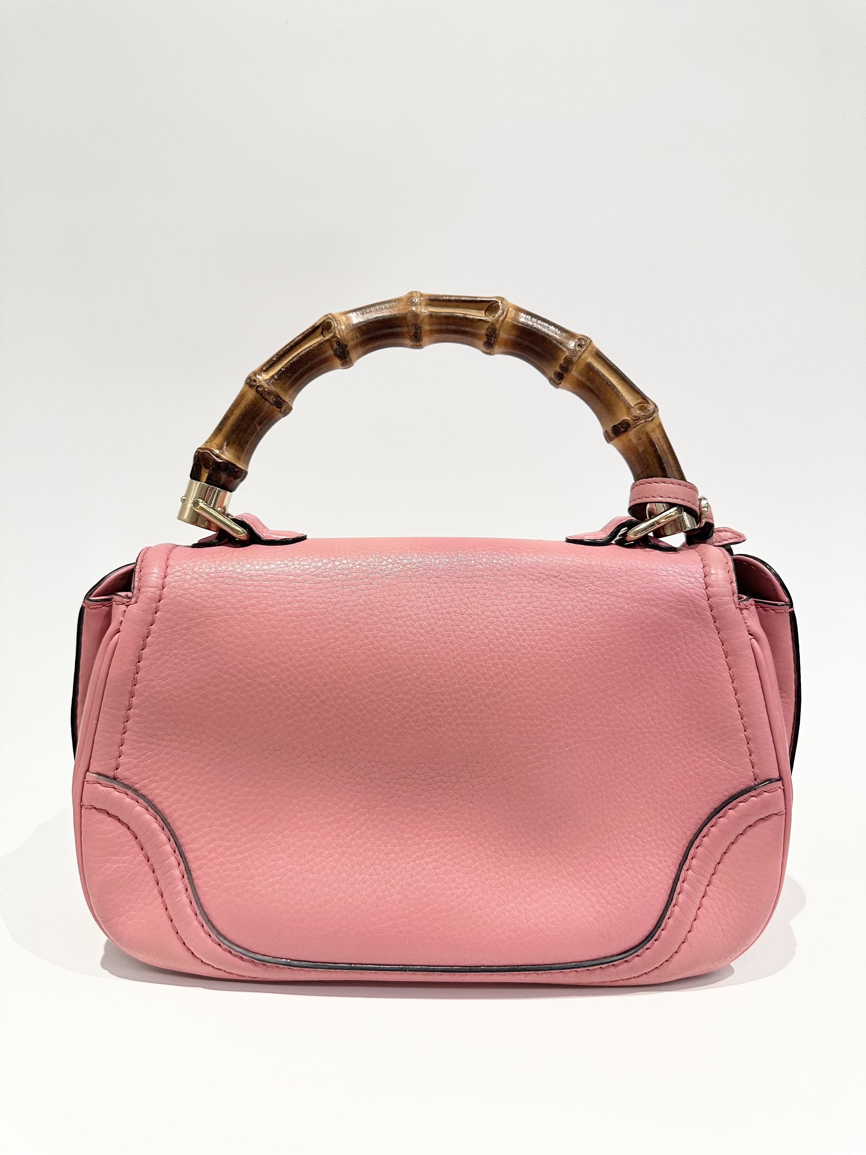 Gucci Pink Convertible Bamboo Top Handle Leather Handbag - Image 3