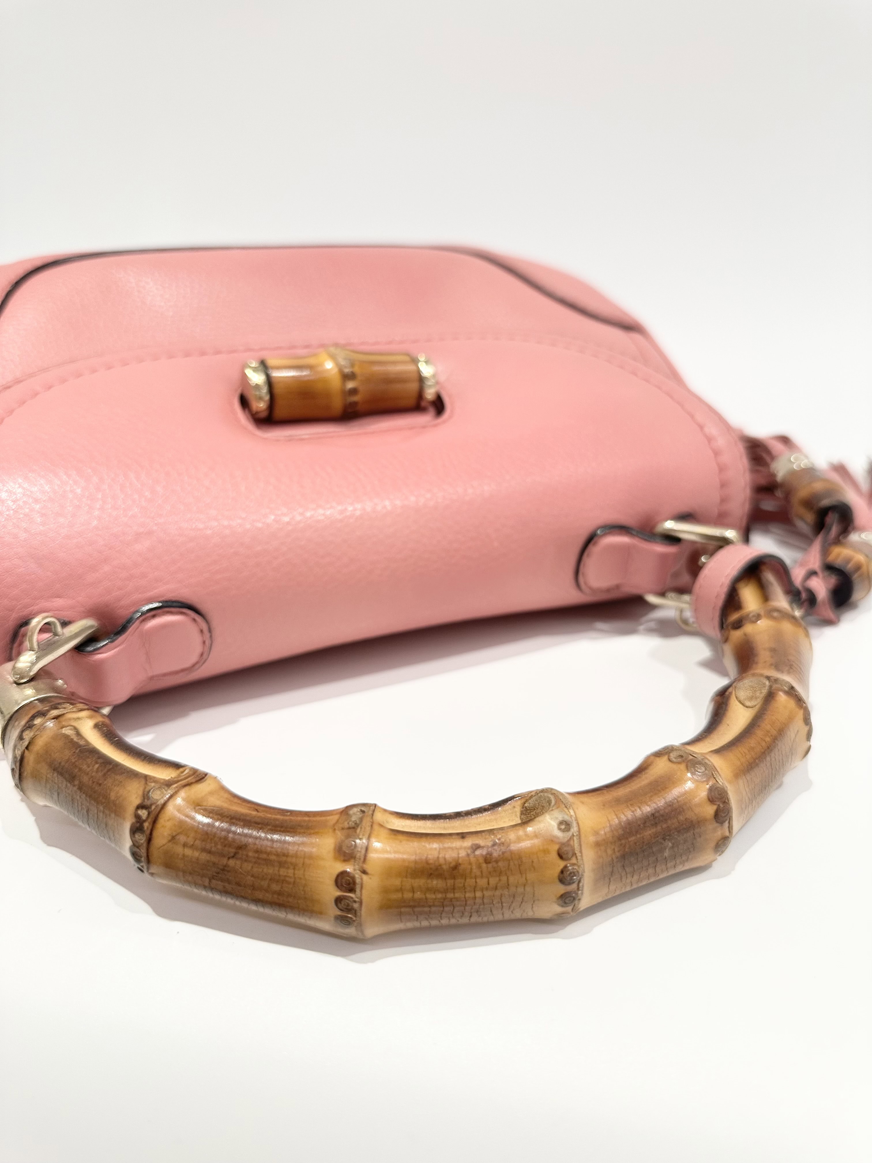 Gucci Pink Convertible Bamboo Top Handle Leather Handbag - Image 5