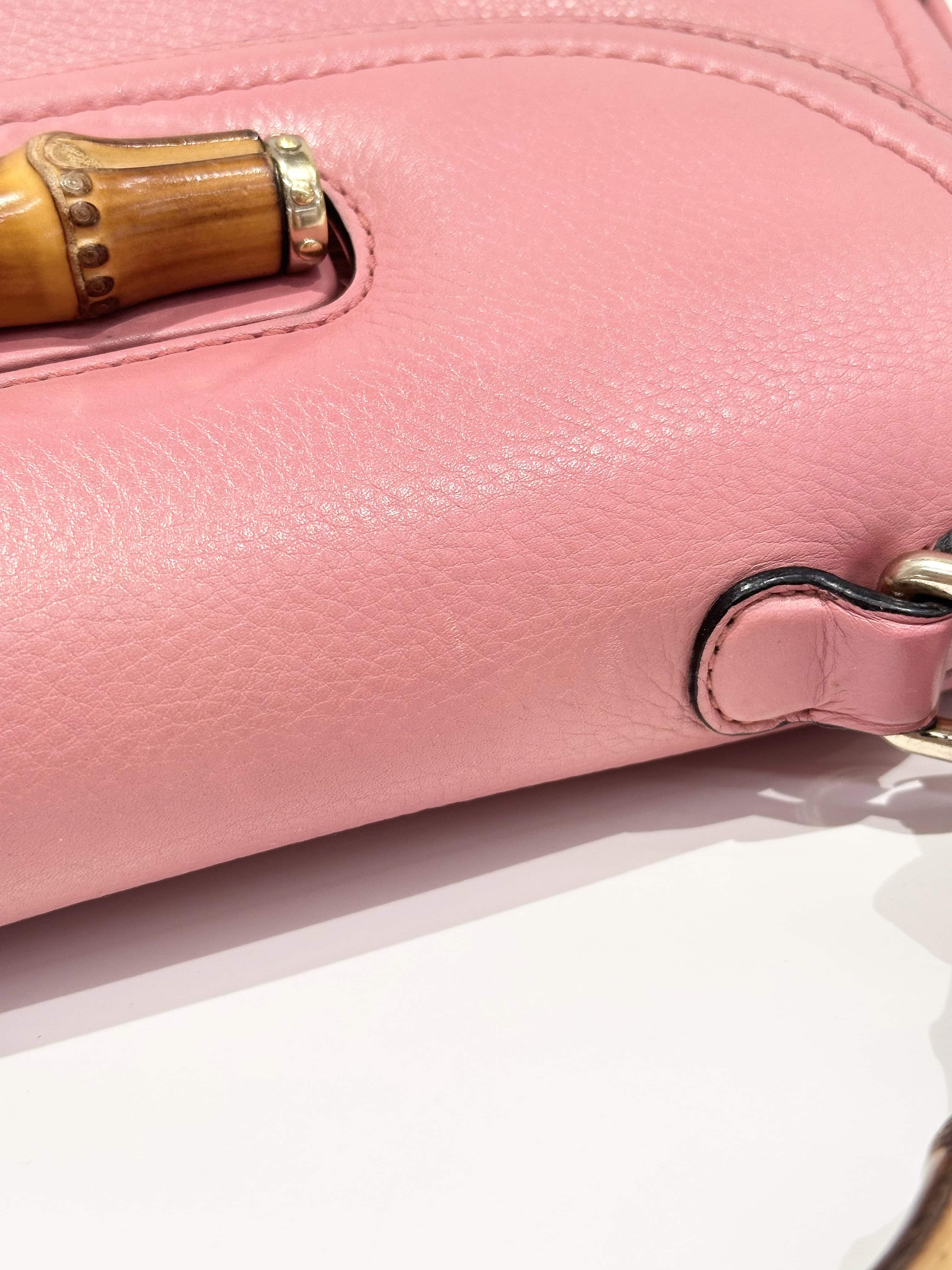 Gucci Pink Convertible Bamboo Top Handle Leather Handbag - Image 6