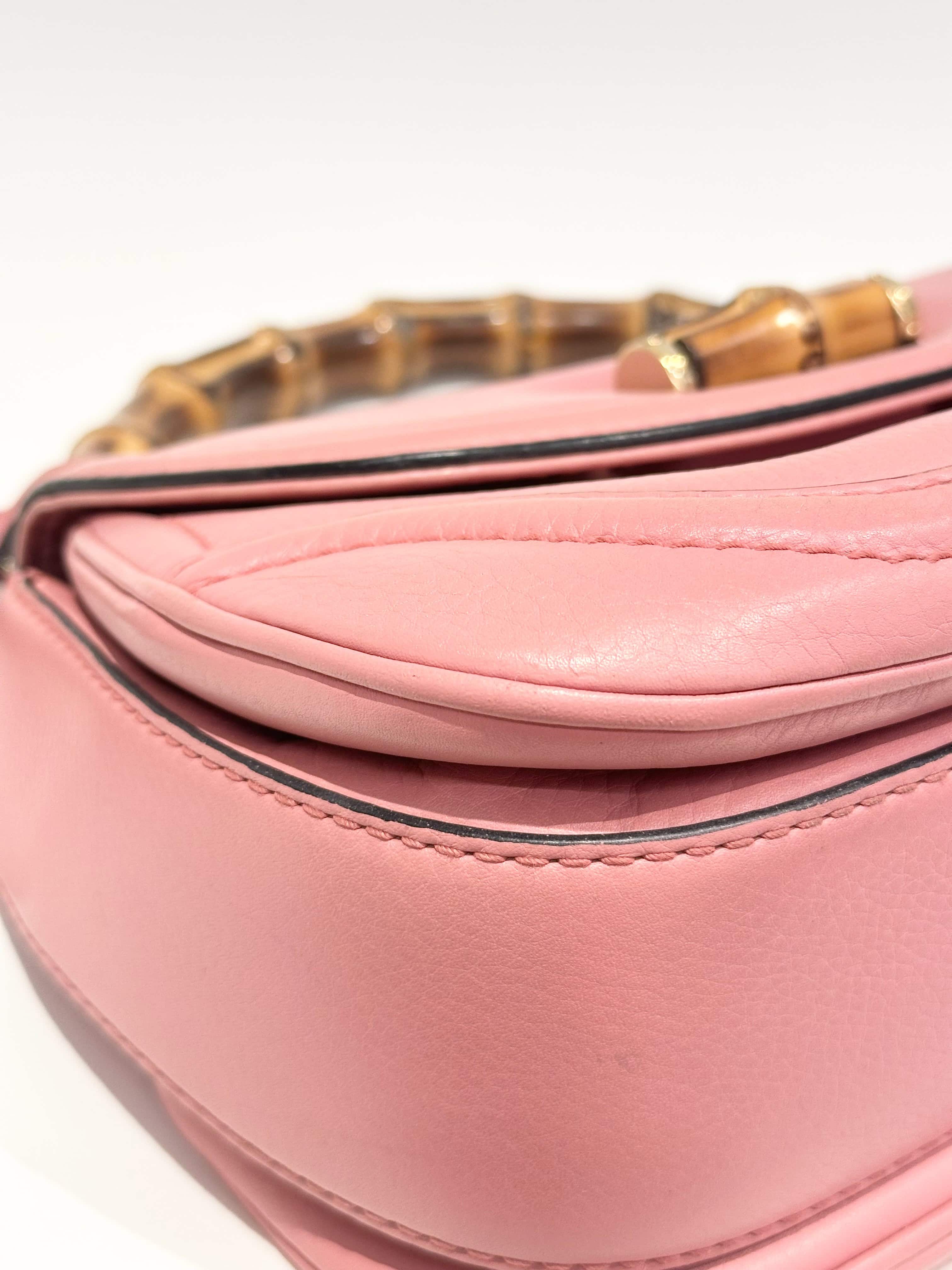 Gucci Pink Convertible Bamboo Top Handle Leather Handbag - Image 8