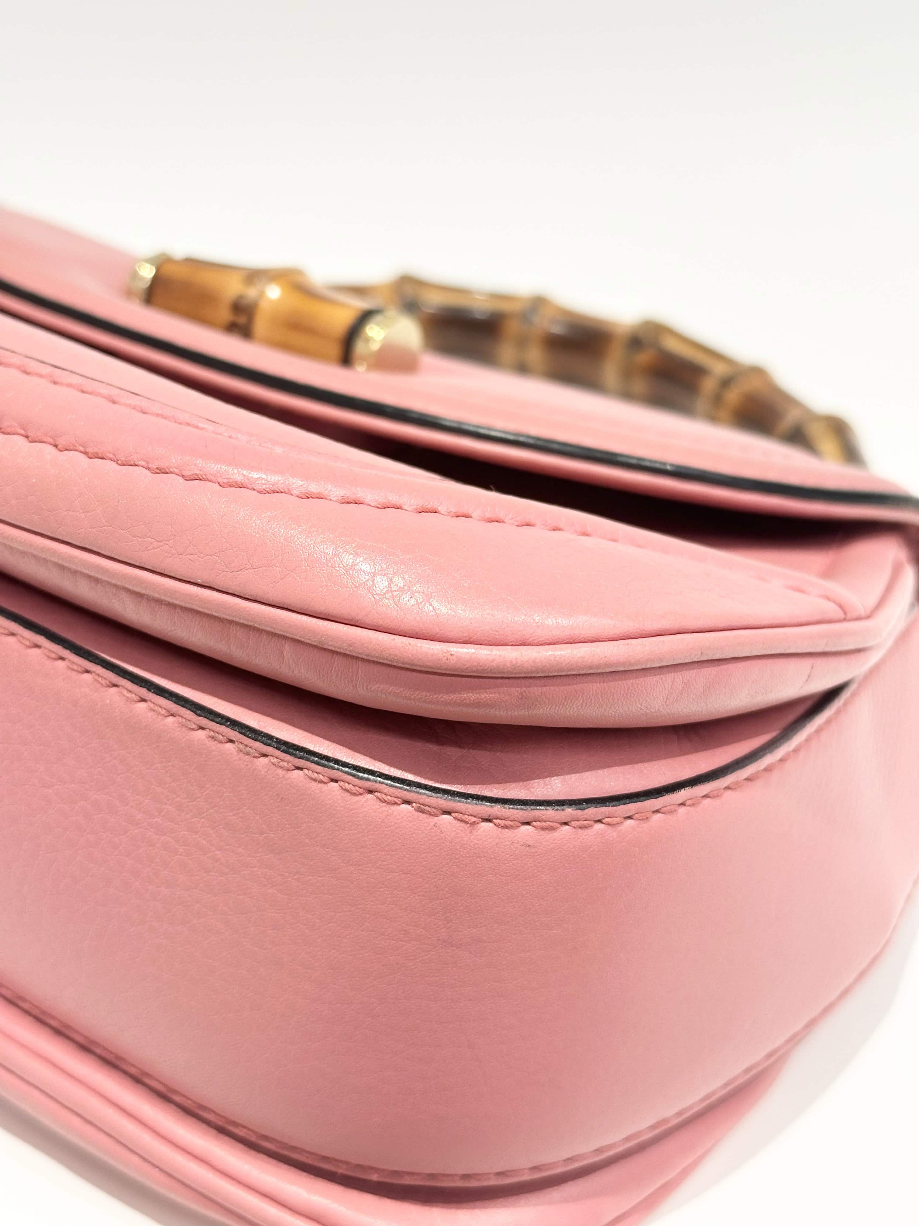 Gucci Pink Convertible Bamboo Top Handle Leather Handbag - Image 9