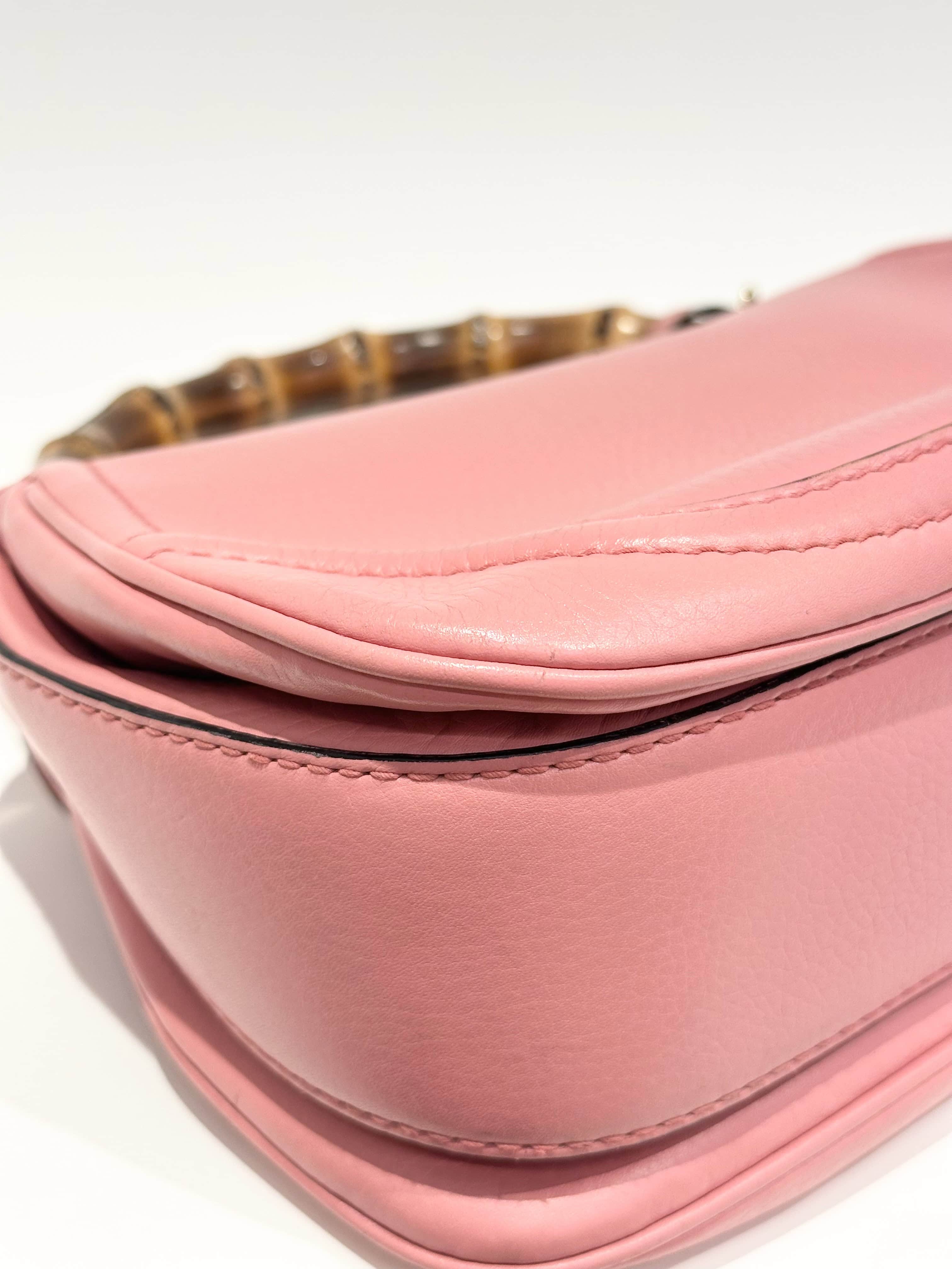 Gucci Pink Convertible Bamboo Top Handle Leather Handbag - Image 10