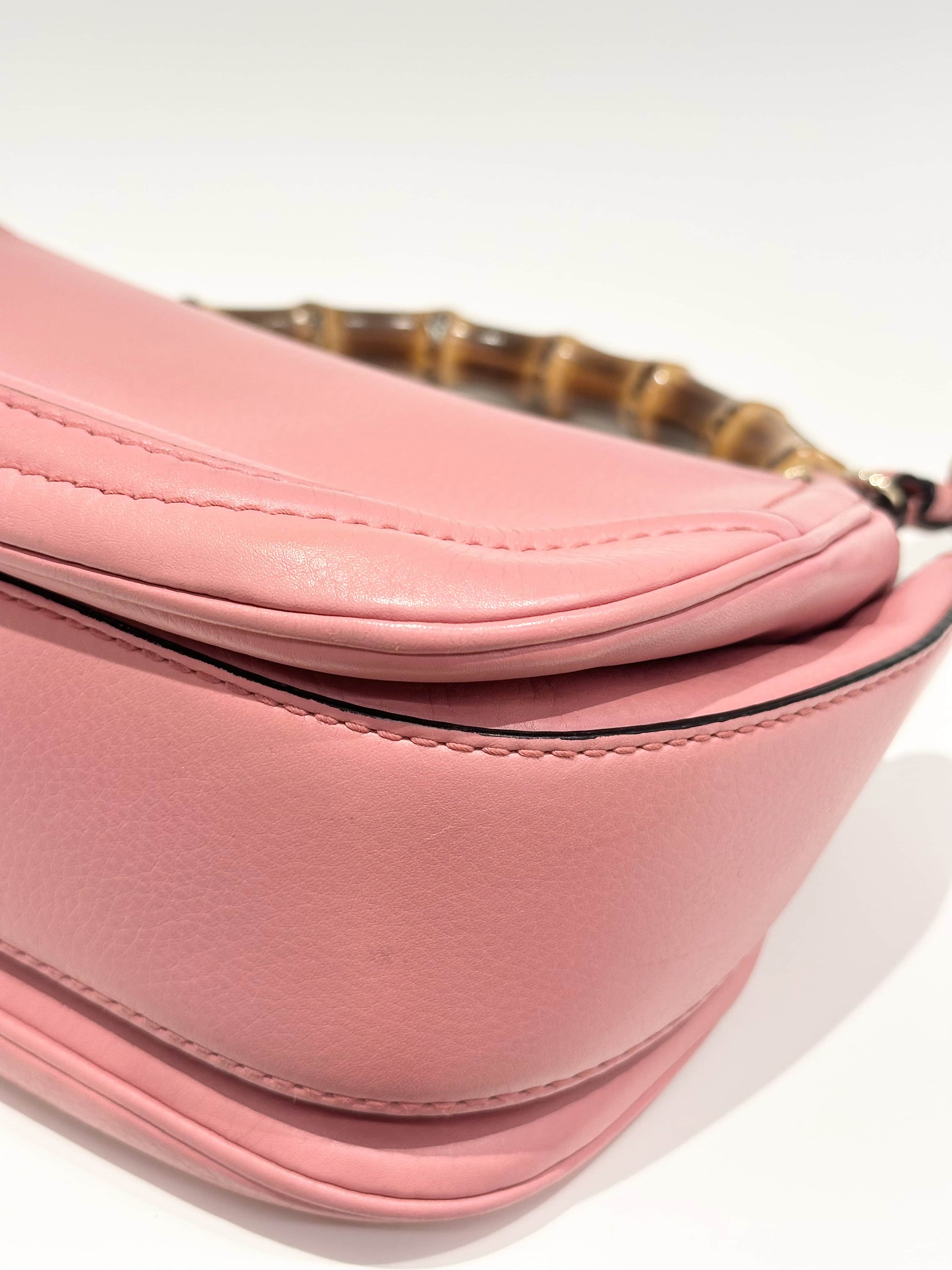 Gucci Pink Convertible Bamboo Top Handle Leather Handbag - Image 11