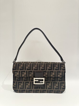 Fendi Vintage Brown Baguette Cloth Shoulder Bag