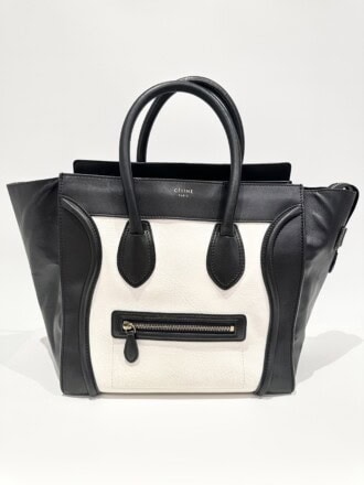 Celine Black/White Mini Luggage Leather Handbag