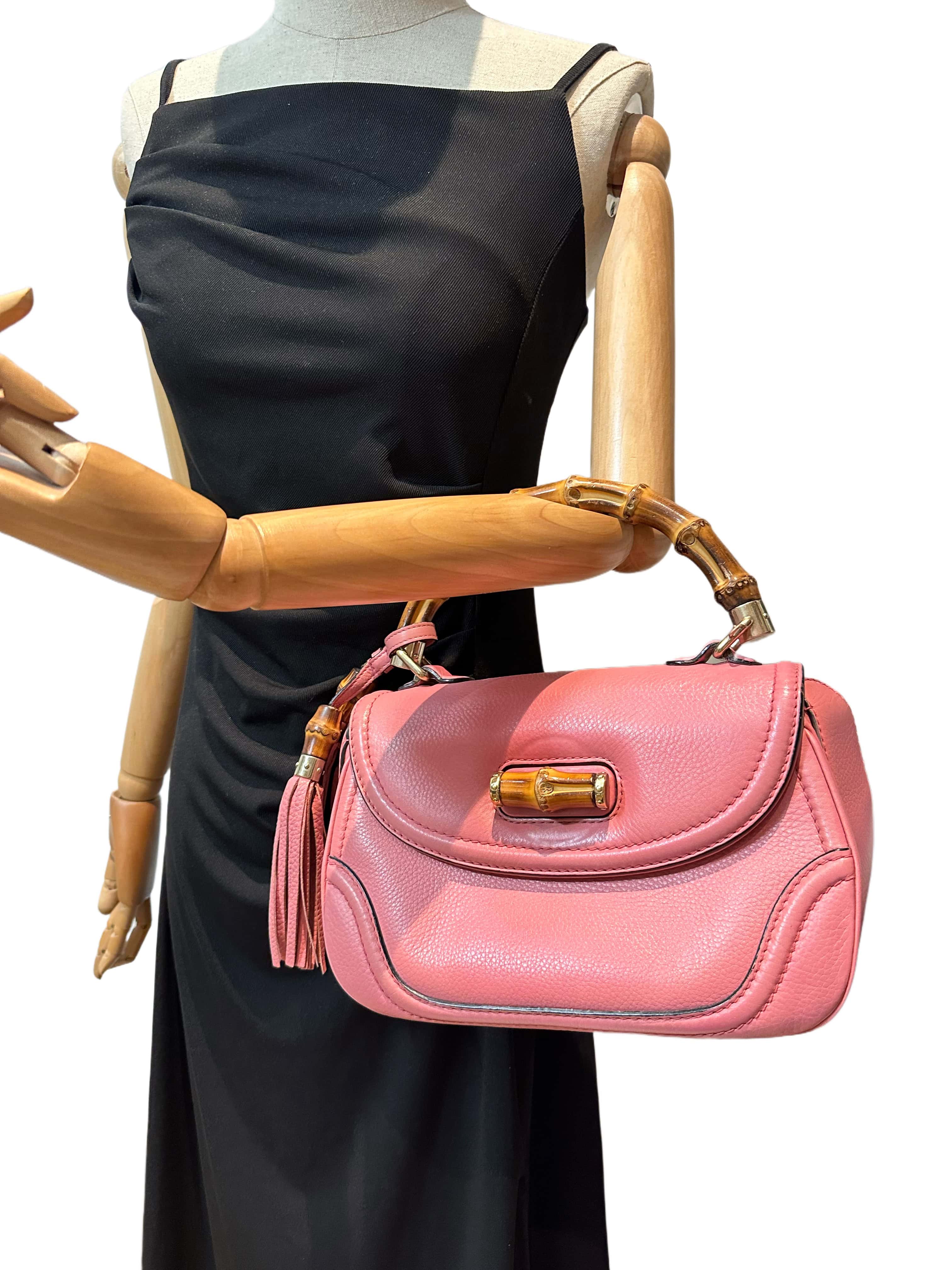 Gucci Pink Convertible Bamboo Top Handle Leather Handbag - Image 18