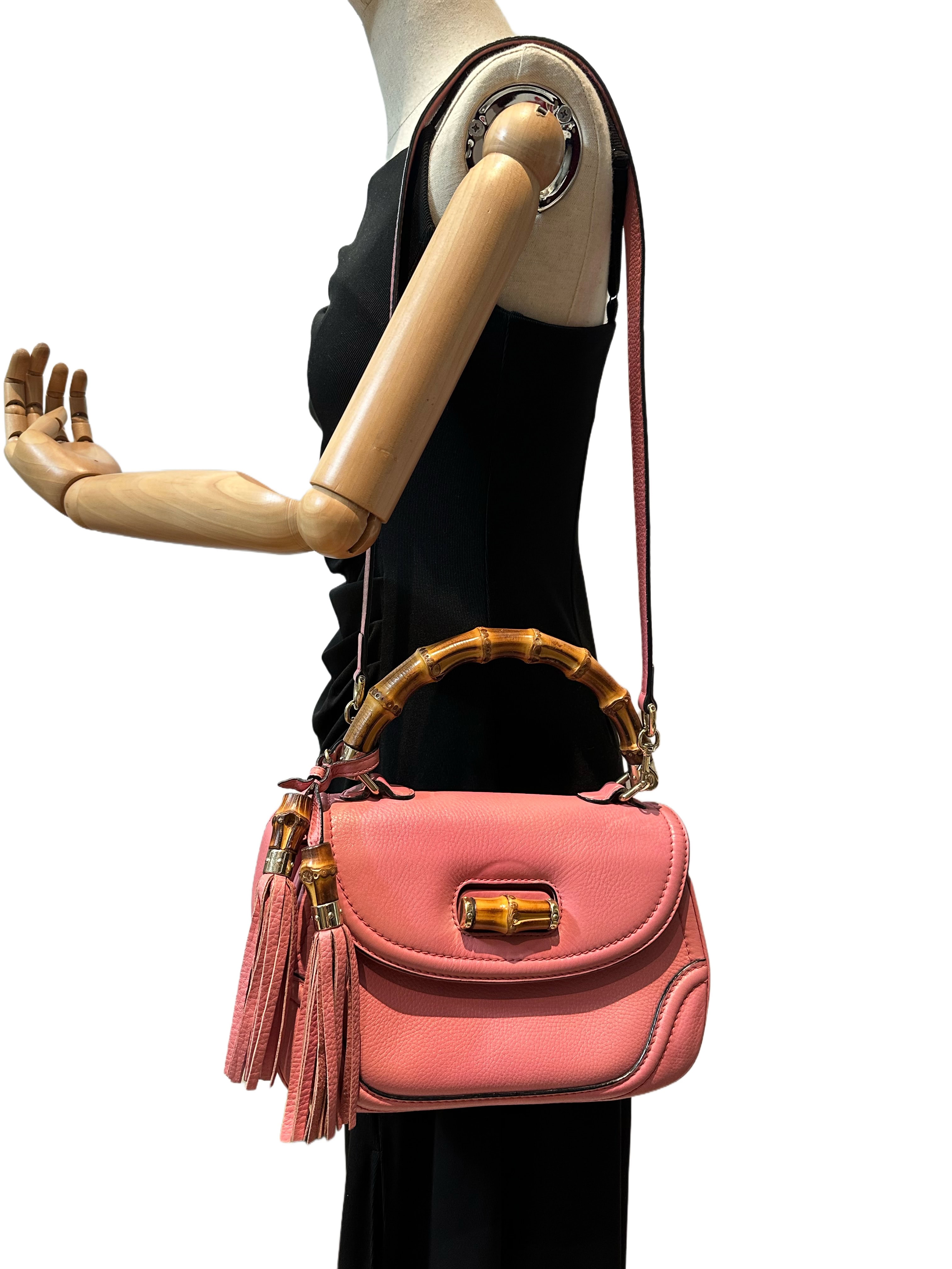 Gucci Pink Convertible Bamboo Top Handle Leather Handbag - Image 19