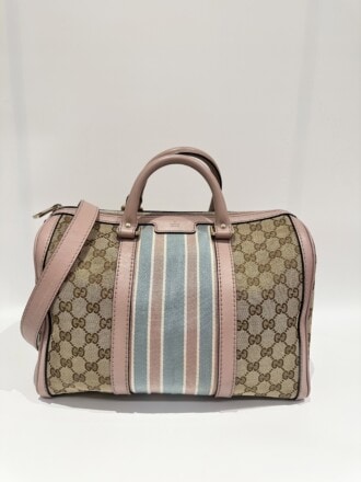 Gucci Pink Beige Boston GG Canvas Handbag
