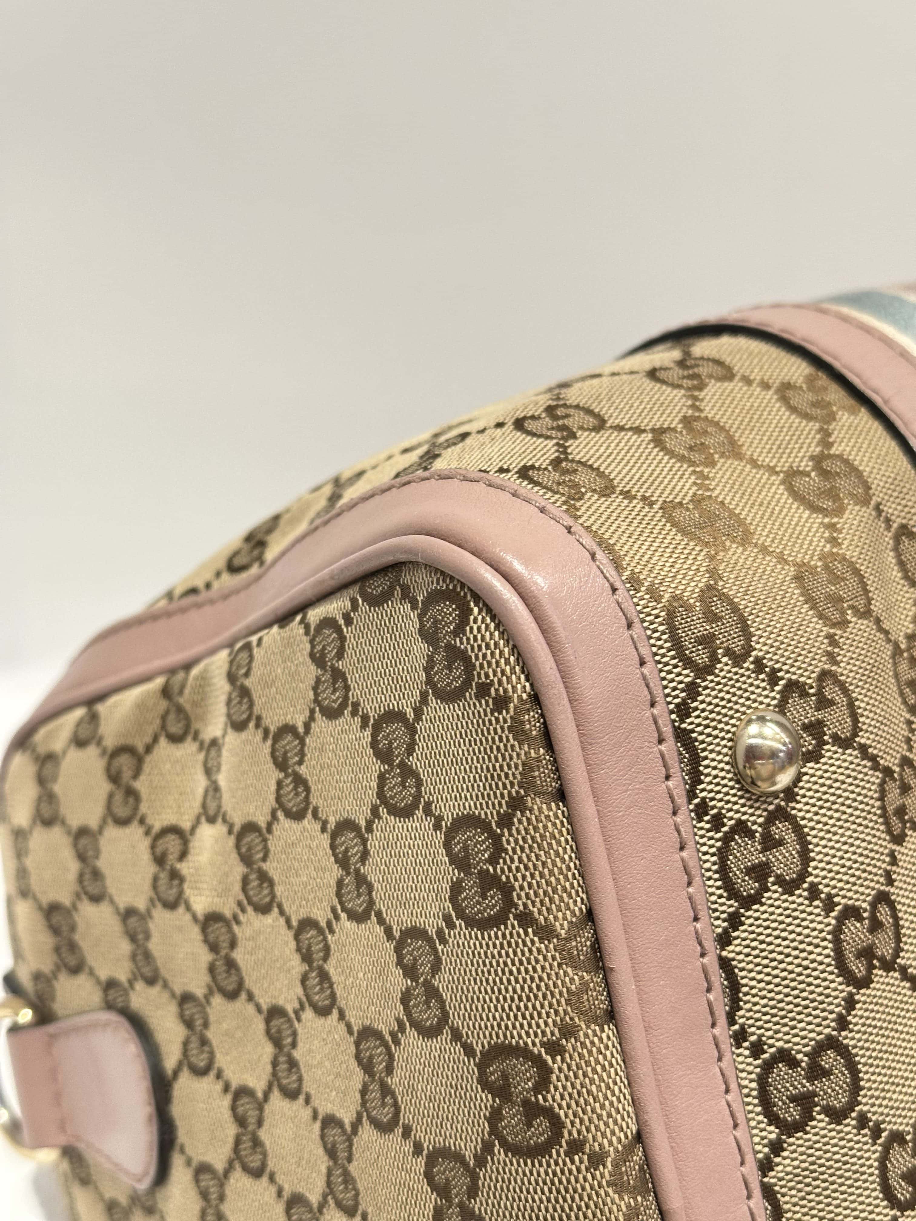 Gucci Pink Beige Boston GG Canvas Handbag - Image 7