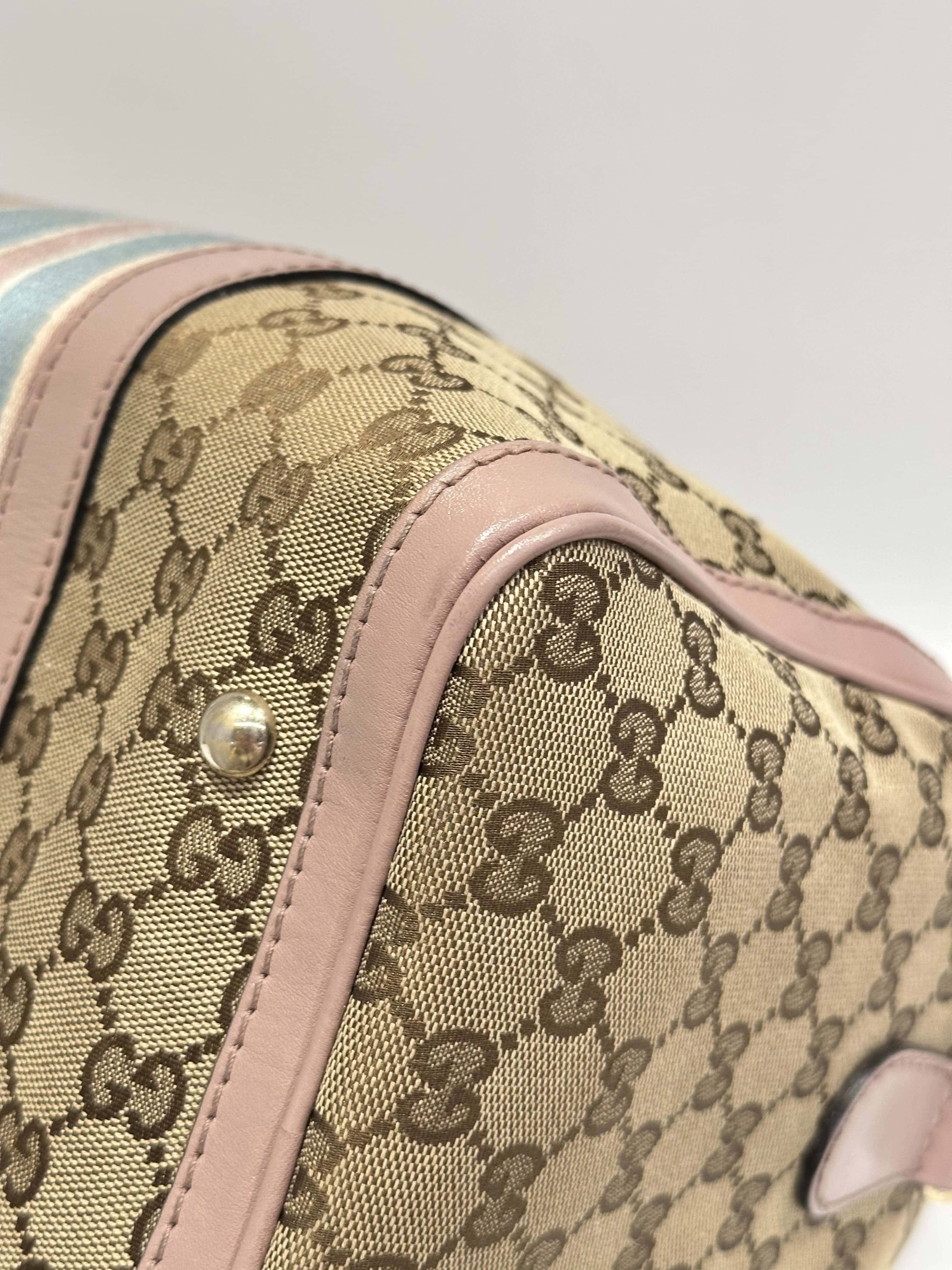 Gucci Pink Beige Boston GG Canvas Handbag - Image 10