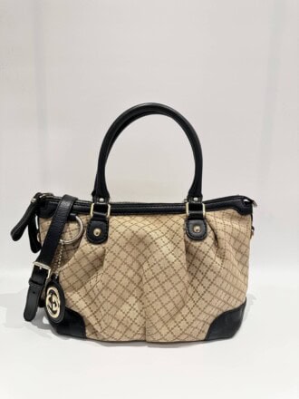 Gucci Beige Black Sukey Diamante Canvas Handbag