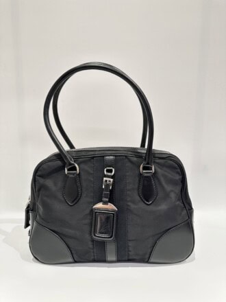 Prada Black Vintage Canvas Leather Shoulder Bag