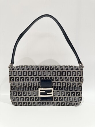 Fendi Blue Baguette FF Canvas Shoulder Bag