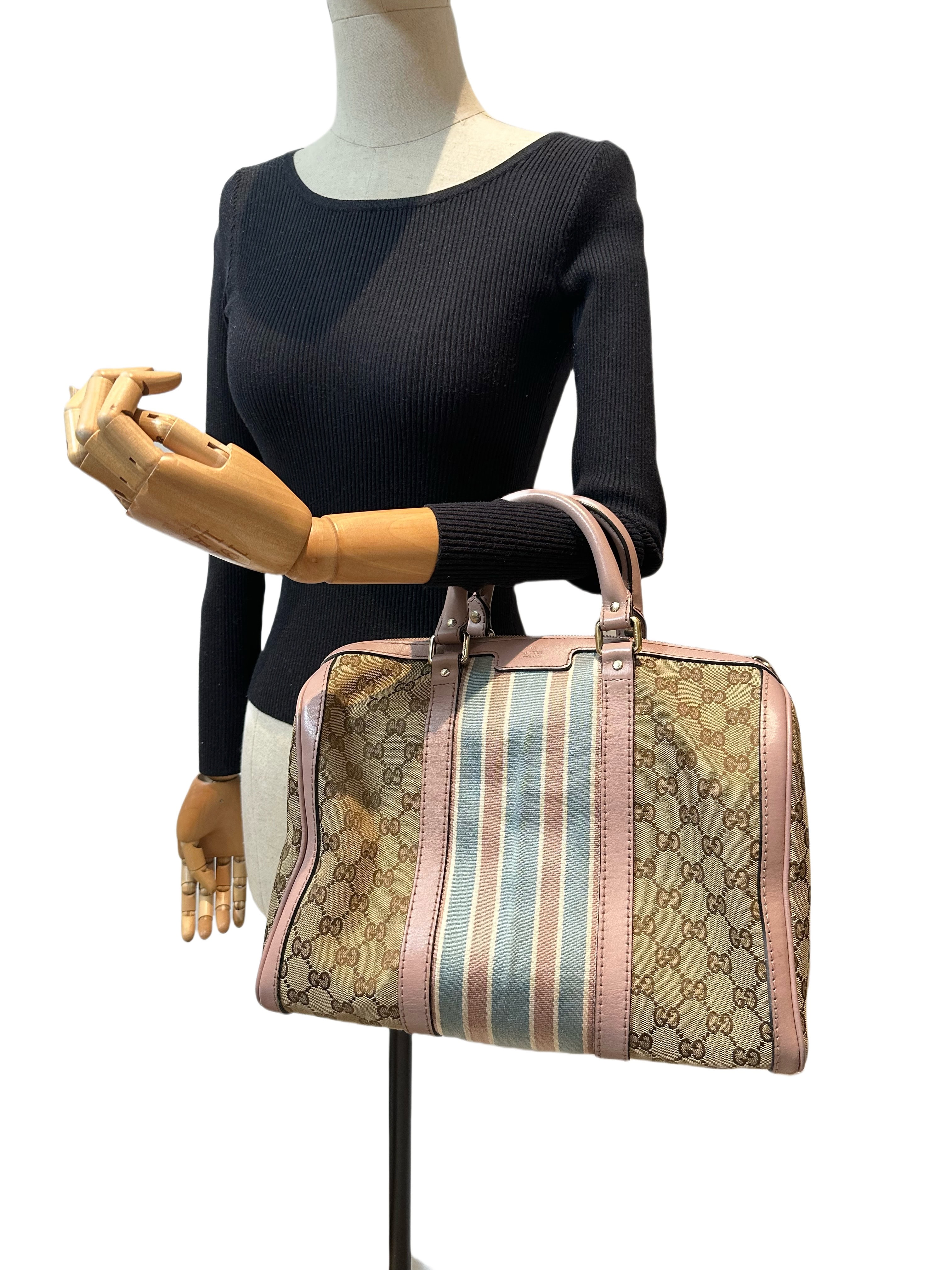 Gucci Pink Beige Boston GG Canvas Handbag - Image 15