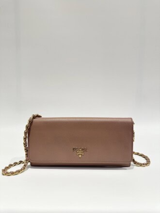Prada Beige Saffiano Leather Wallet On Chain