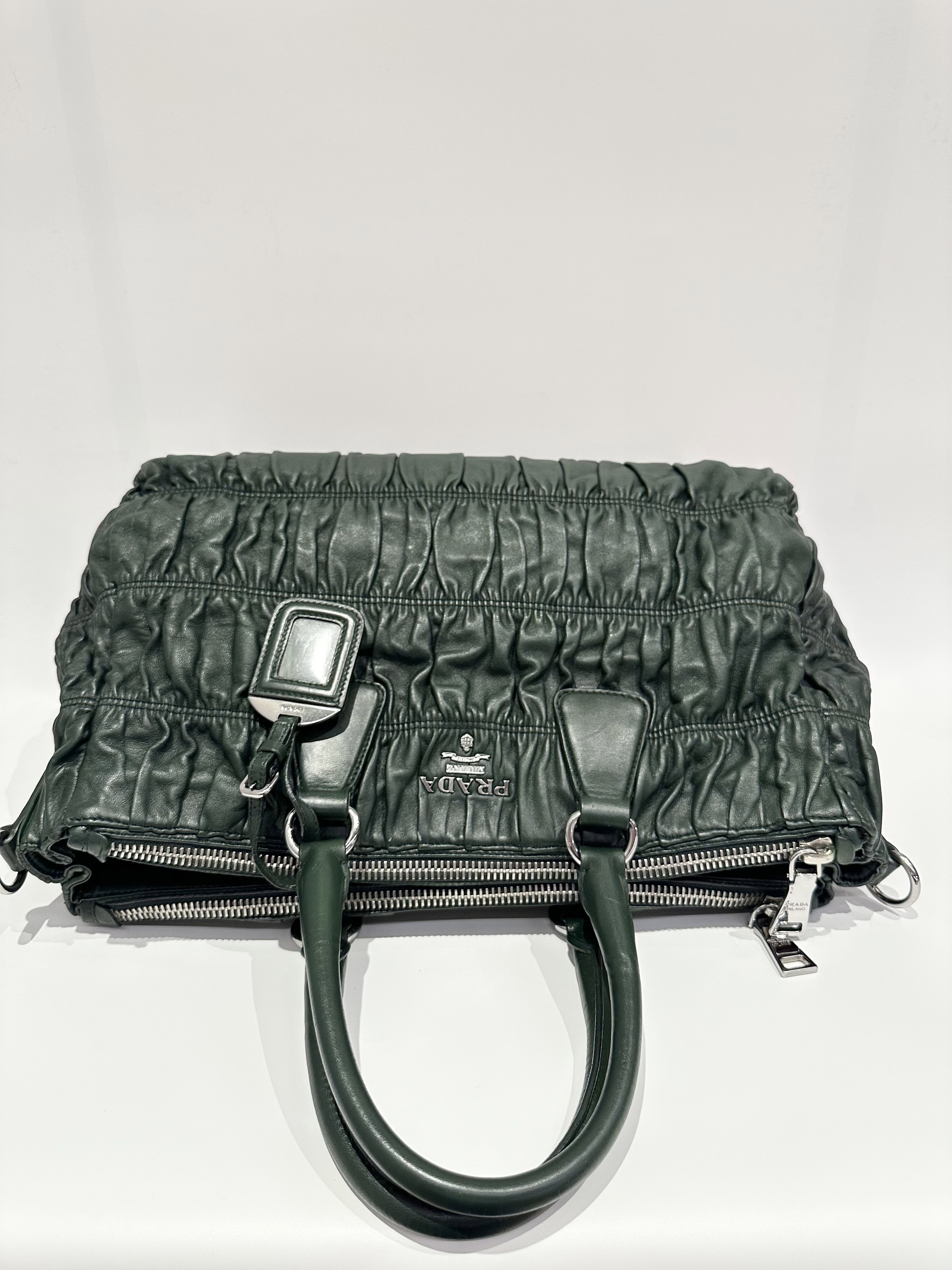 Prada Green Nappa Gaufre Double Zip Tote Leather Bag - Image 5
