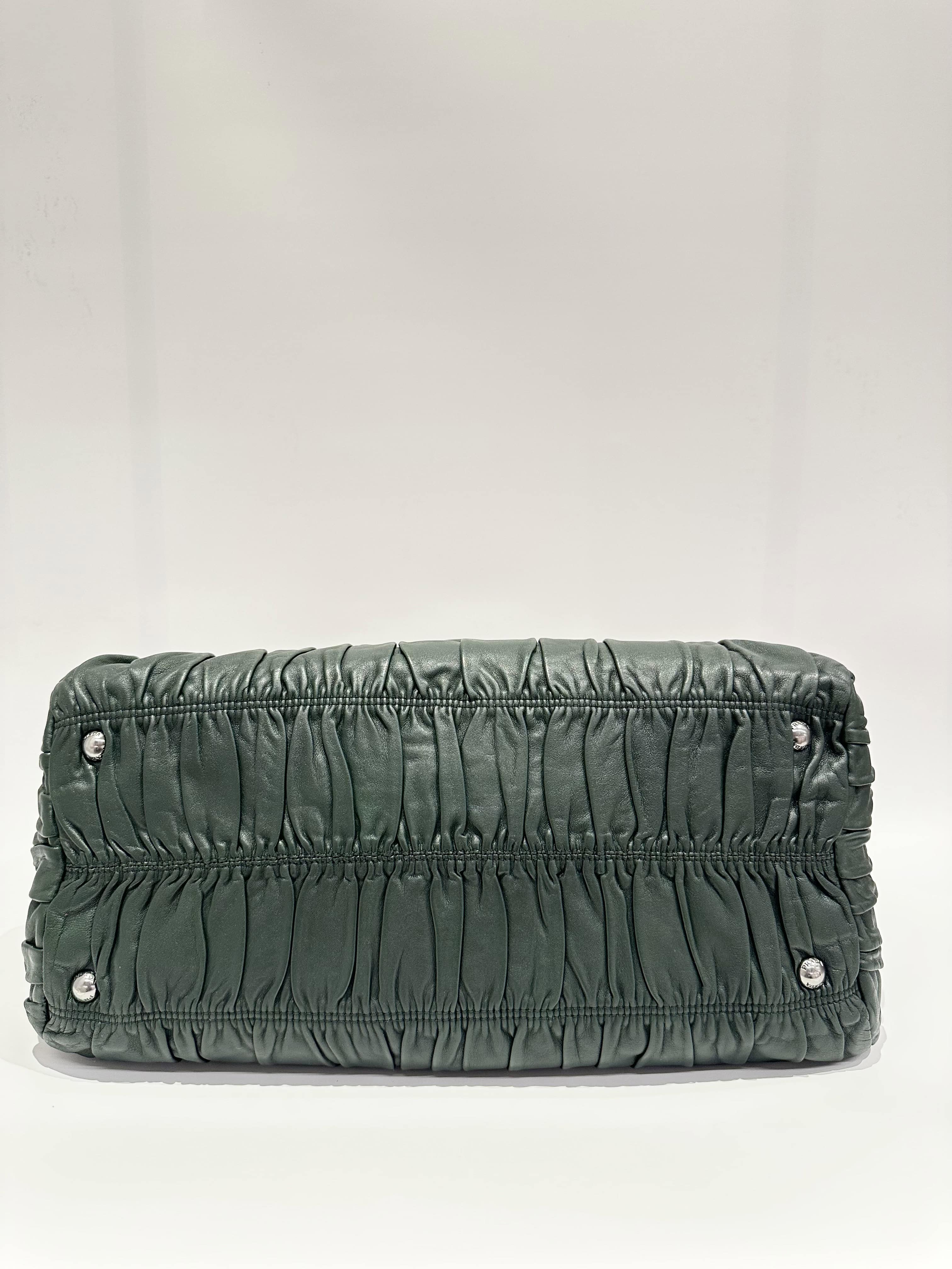 Prada Green Nappa Gaufre Double Zip Tote Leather Bag - Image 6