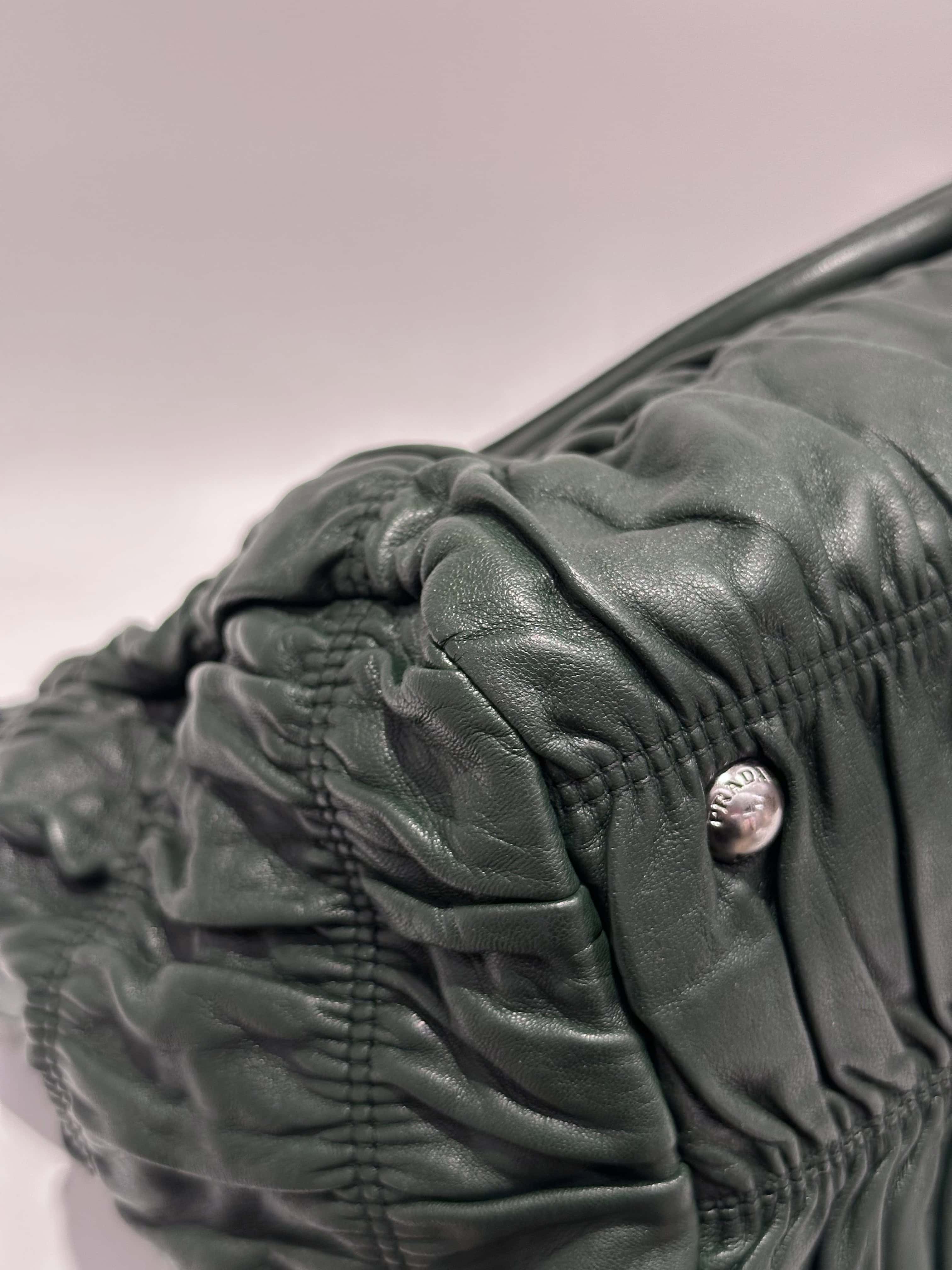 Prada Green Nappa Gaufre Double Zip Tote Leather Bag - Image 7