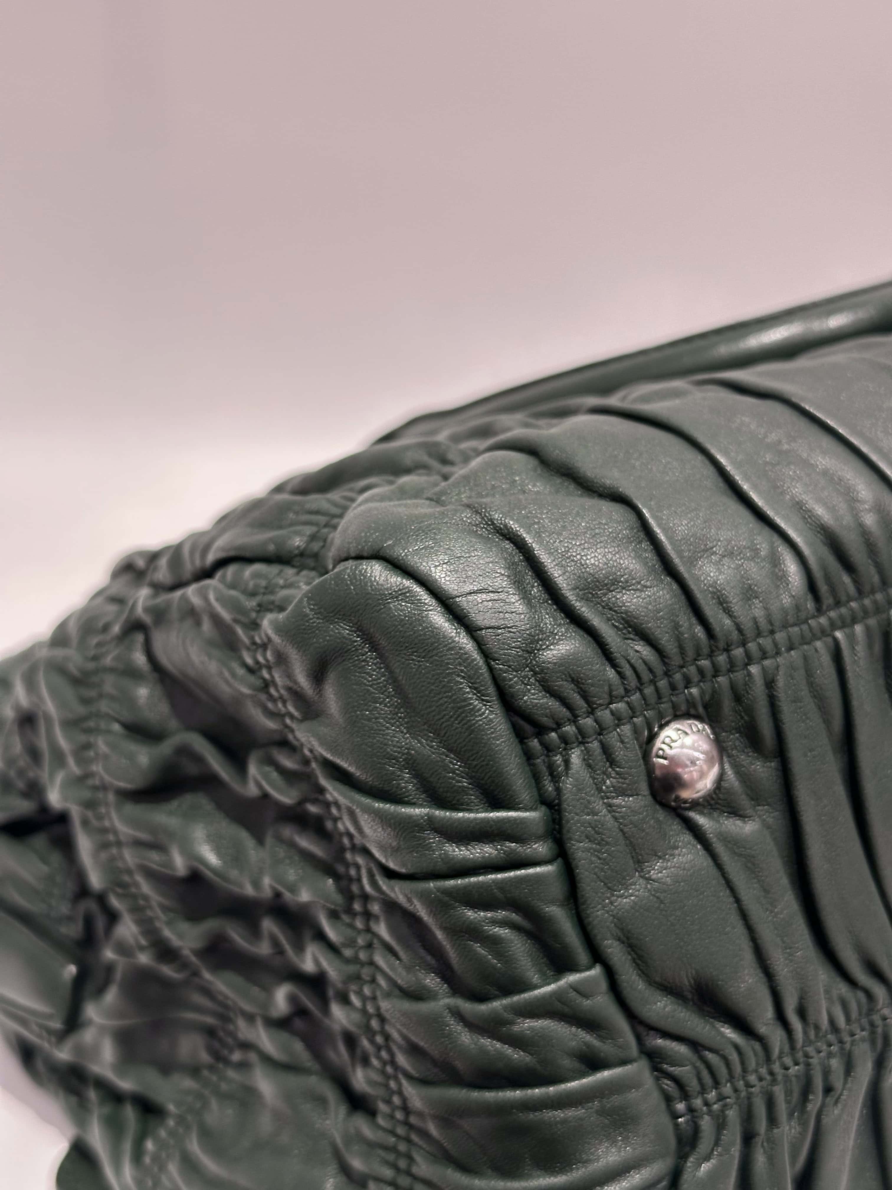Prada Green Nappa Gaufre Double Zip Tote Leather Bag - Image 9