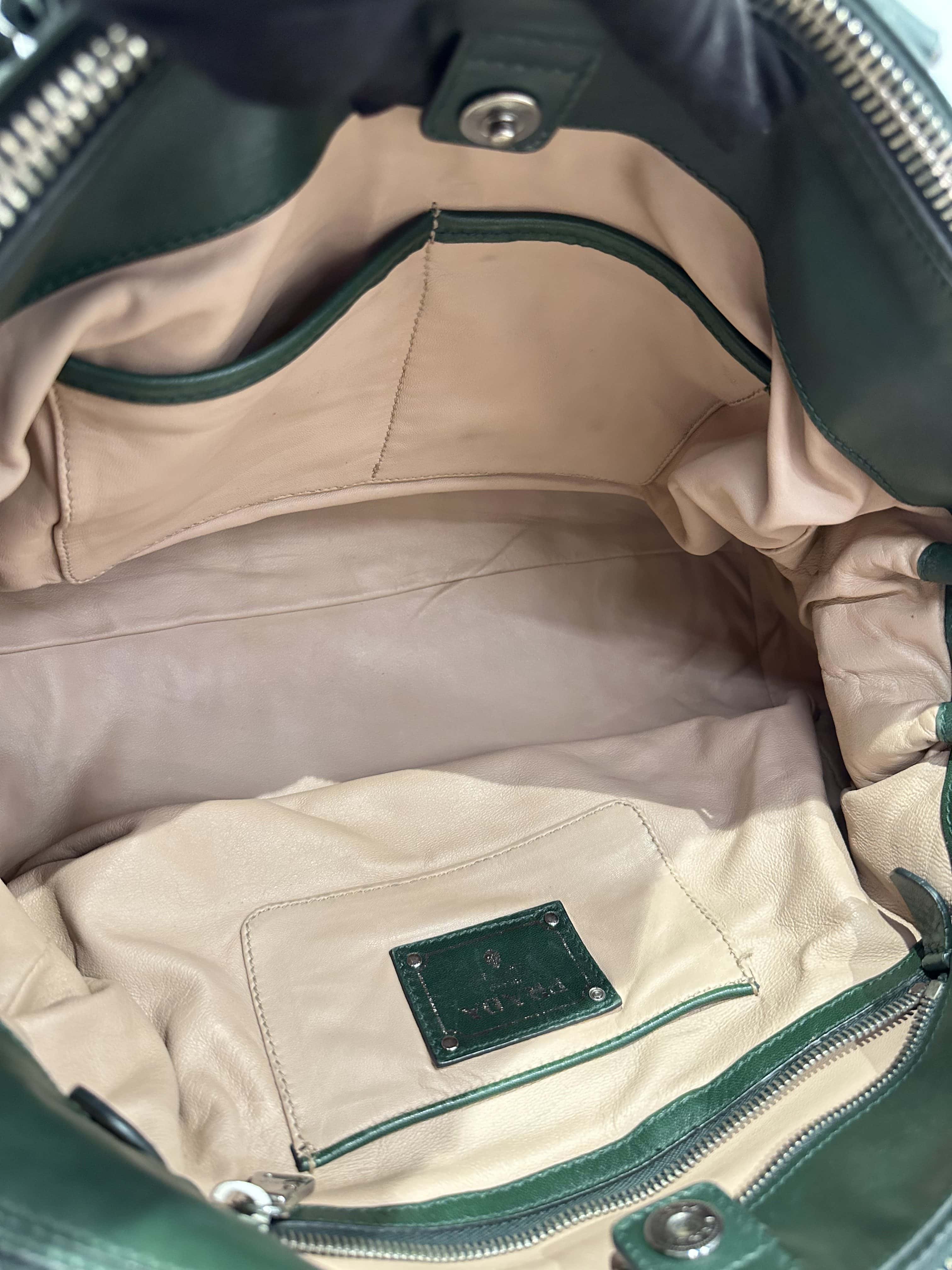 Prada Green Nappa Gaufre Double Zip Tote Leather Bag - Image 11