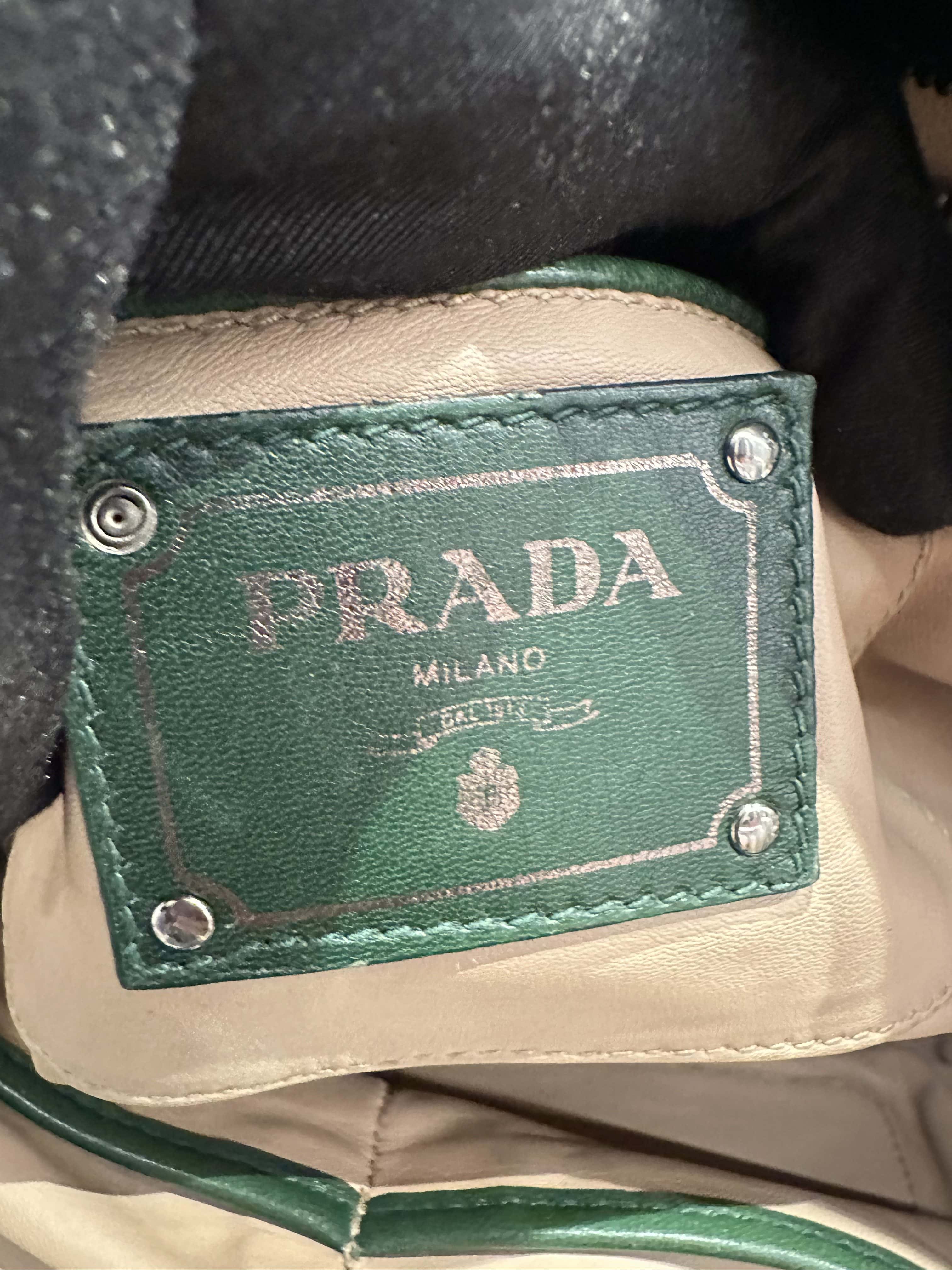Prada Green Nappa Gaufre Double Zip Tote Leather Bag - Image 12