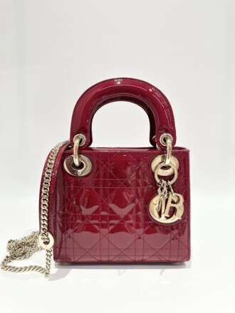 Dior Red Lady Dior Mini Patent Leather Crossbody Bag