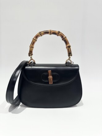 Gucci Black Convertible Bamboo Top Handle leather Handbag