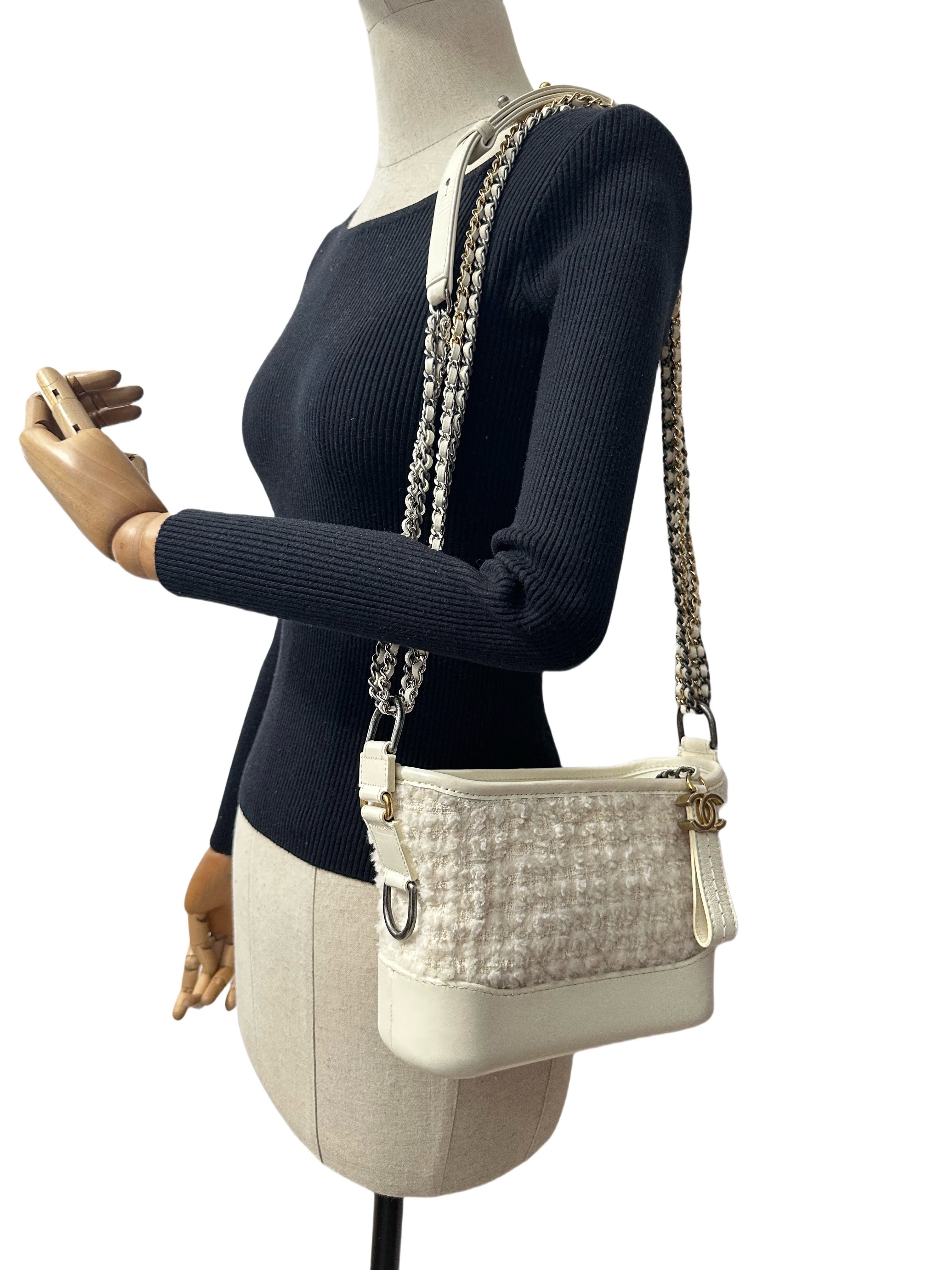Chanel White Gabrielle Small Size Cloth Handbag - Image 15