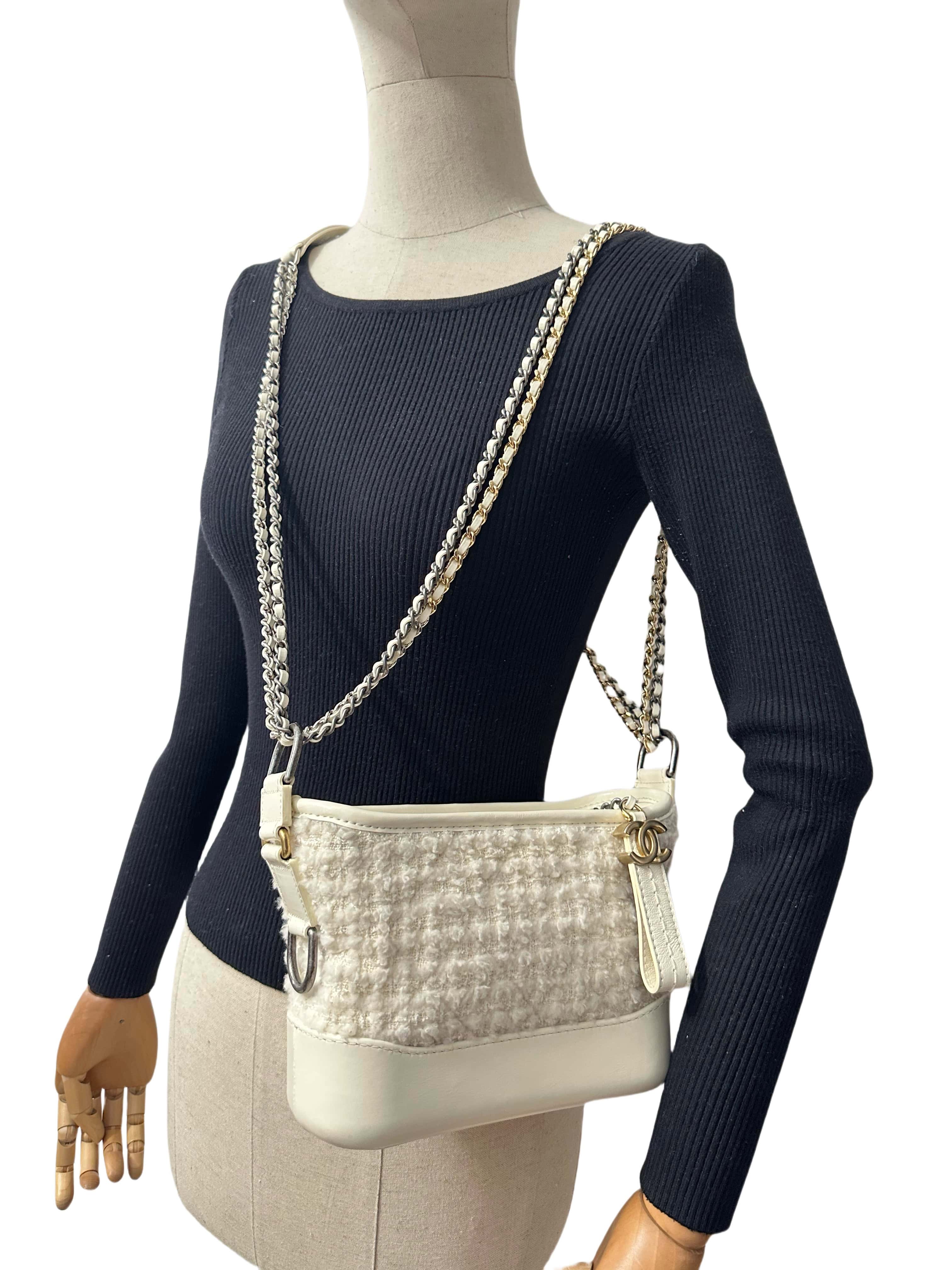 Chanel White Gabrielle Small Size Cloth Handbag - Image 16