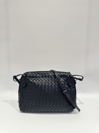 Bottega Veneta black loop intrecciato crossbody leather bag