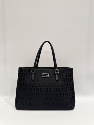 Fendi Black FF Canvas Small Tote Bag