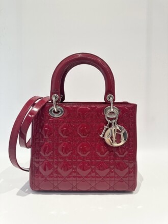 Dior Cherry Red Lady Dior Medium Patent Leather Handbag