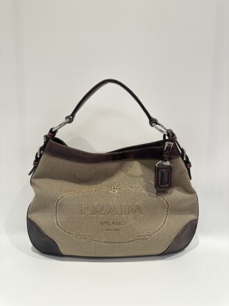Prada Vintage Brown Canvas Leather Hobo Bag